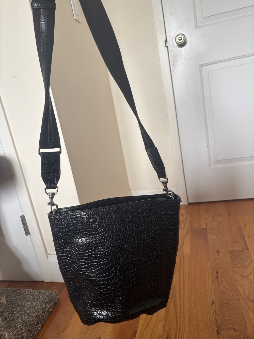 Steven Alan Black Croc-Texture Shoulder Bag